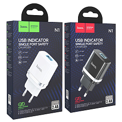 Сетевое ЗУ 1USB 2.4A HOCO N1, Ardent, Type-C, черный, QC3.0