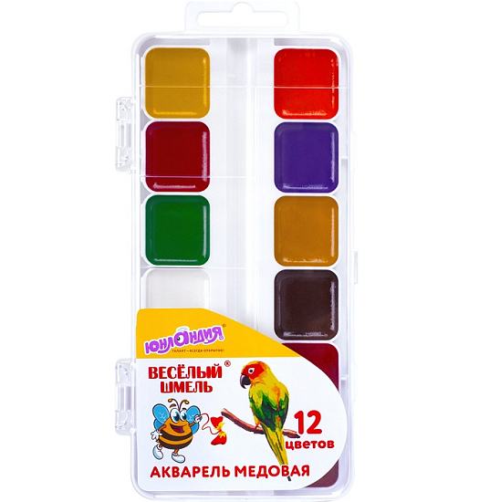 Краски акварельные ЮНЛАНДИЯ "ВЕСЁЛЫЙ ШМЕЛЬ", медовые, 12 цв, 192362