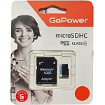 Micro SD 16Gb GoPower Class10 UHS-I (U3) 70Mb/s V10 с адаптером SD