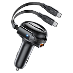 Авто ЗУ 1 USB ACEFAST B13 черный, 53W, с раздвижным кабелем 2Type-C