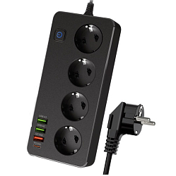 Сетевой фильтр  2.0м SF401 4 розетки ,3 USB,1 Type-C чёрный с выкл.