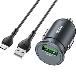 Авто ЗУ 1USB HOCO Z43, Mighty, Type-C, черный, 18W, QC3.0