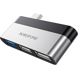 USB Type-C-Хаб BOROFONE DH1, алюминий, USB 3.0, серый