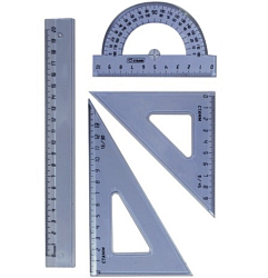 Набор чертежный средний (треуг.2шт., лин.20см, тр-р) прозрачный СТАММ арт.НГ03