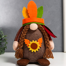 Кукла интерьерная "Бабусечка в индейском головном уборе" 25х7х9 см   7509633