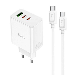 Сетевое ЗУ 1USB/2Type-C  HOCO C126A, PD 40Вт, кабель Type-C-8-pin, белый