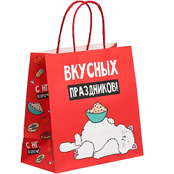 Пакет новогодний крафтовый «Праздники», 22×22×11 см