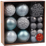 Ёлочные игрушки, набор 30 шт., «Торжество», d=7 и 3.5 см, снежинка-6.5 см, серебро/голубой