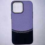 Задняя накладка LUXO Life Plus для iPhone 14 Pro Max карбон Черный\лавандовый с полосой