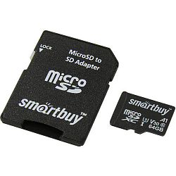 Micro SD 64GB SmartBuy Сlass 10 Advanced U3 V30 A1 c адаптером SD