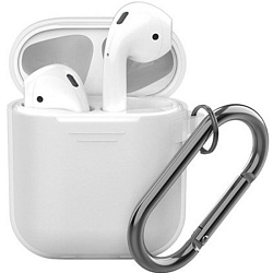 Силиконовый чехол SILICONE CASE для AirPods 1/2 прозрачный, с карабином