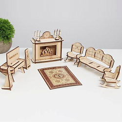 Набор мебели ТЕРЕМОК Мебель для кукол «Гостиная с камином» КМ-10