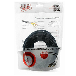 Кабель HDMI <--> HDMI  4.5м CABLEXPERT CC-HDMI4-15 v2.0, черный, позол.разъемы, экран, пакет