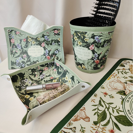 Коврик для сушки посуды цветы зеленый 30х40 см 