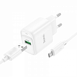 Сетевое ЗУ 1USB HOCO C140A Smart, белый, USB - microUSB, PD18Вт, QC3.0