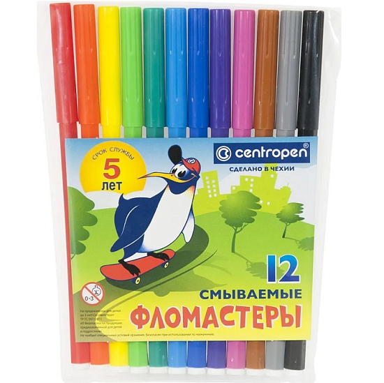 Фломастеры Centropen "Пингвины", 12цв., смываемые 7 7790 1286