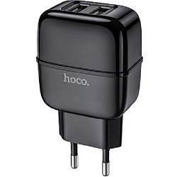 Сетевое ЗУ 2USB 2.4A HOCO C77A, Highway, черный, Lightning