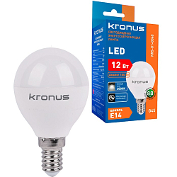 Лампа светодиодная KRONUS G45 шар 12W/3000K/E14 тёплый свет (10/100)
