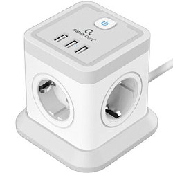 Сетевой фильтр CABLEXPERT Tower, 4 розетки, 3 USB, 2 м, белый