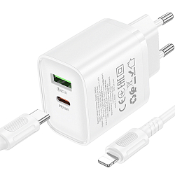 Сетевое ЗУ 1USB/1Type-C 3A  BOROFONE BA83A White, Lightning