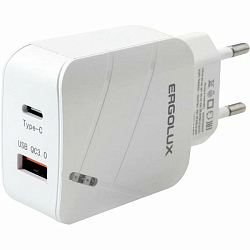 Сетевое ЗУ 1USB/1Type-C ERGOLUX ELX-РA01QC-C01 белый, 18Вт