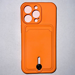 Задняя накладка NONAME для iPhone 13 Pro матовый, оранжевый, с визитницей