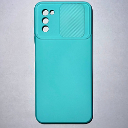 Задняя накладка AKSS для Samsung Galaxy A03S, бирюзовый, с бархатом внутри (раздвижное окно)