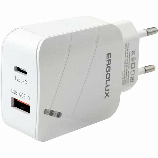 Сетевое ЗУ 1USB/1Type-C ERGOLUX ELX-РA01QC-C01 белый, 18Вт