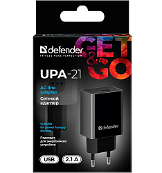 Сетевое ЗУ 1USB 2.1А DEFENDER UPA-21 черный