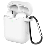 Силиконовый чехол SILICONE CASE для Airpods 1/2, белый с карабином
