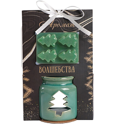 Набор: аромалампа для эфирных масел, мелтсы из воска ароматические «Ёлочка», зелёная, 7.5×7.5×8 см 10323632