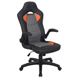 Кресло компьютерное BRABIX Skill GM-005, откидные подлокотники, экокожа, черное/оранжевое