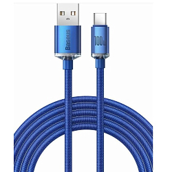 Кабель USB <--> Type-C  1.2м BASEUS CAJY000403 Crystal Shine, синий, 5.0A, 100Вт