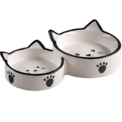 Миска керамическая "Кошачье семейство" 40/60 мл  двойная 19 х 10,5 х 3,5 см, бело-чёрная 2324220