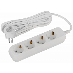 Сетевой удлинитель 5.0м ЭРА Greenline UDL-10-450-E, белый, 4 розетки, с/з ПВС 3x0,75мм2