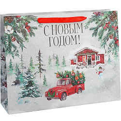 Пакет новогодний крафтовый «Новогодняя история», L 40×31×11.5 см