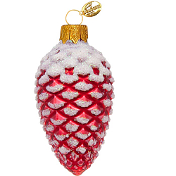 Ёлочное украшение "Шишка в снегу, красная", в подарочной упаковке, h-9 см