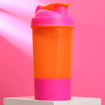 Шейкер спортивный с чашей под протеин, орнанжево-розовый, 500 мл 4842558