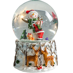 Снежный шар новогодний стеклянный «Обнимашки со снеговиком», музыкальный, 11.5×11.5×14 см