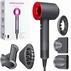 Фен Super hair dryer, серый с красным