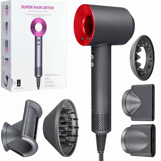 Фен Super hair dryer, серый с красным