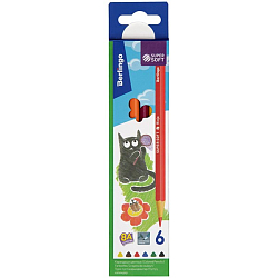 Карандаши цветные Berlingo "SuperSoft. Жил-был кот", 06цв., трехгран., заточен., картон, SS00506