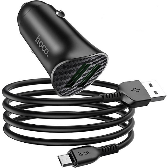 Авто ЗУ 2USB HOCO Z39, QC3.0, microUSB, чёрный