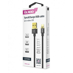 Кабель USB <--> Lightning  1.0м OLMIO DELUXE черный, 2.1A