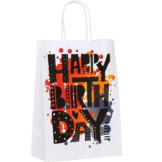 Пакет крафт "С днем рождения!", 18 х 8 х 25 см