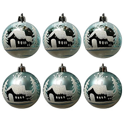 Набор шаров "Зимний пейзаж" (6шт) размер: 6 см, цвет бирюзовый арт.007496