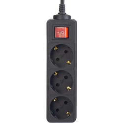 Сетевой удлинитель 1.8м PERFEO POWERMATE, черный, 3 розетки, с кнопой (PF-PM-3/1,8-B)10А