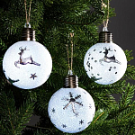 Набор шаров «Серебристые узоры» 3 шт., батарейки, 1 LED, свечение белое