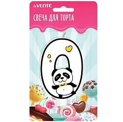 Свеча-цифра для торта "Панда" 0, с рисунком, белая