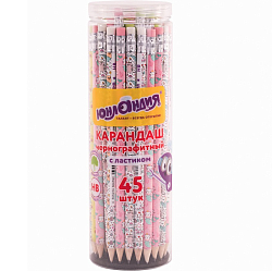 Карандаш ЮНЛАНДИЯ "МАГИЯ", 1 шт., HB, с ластиком, корпус ассорти